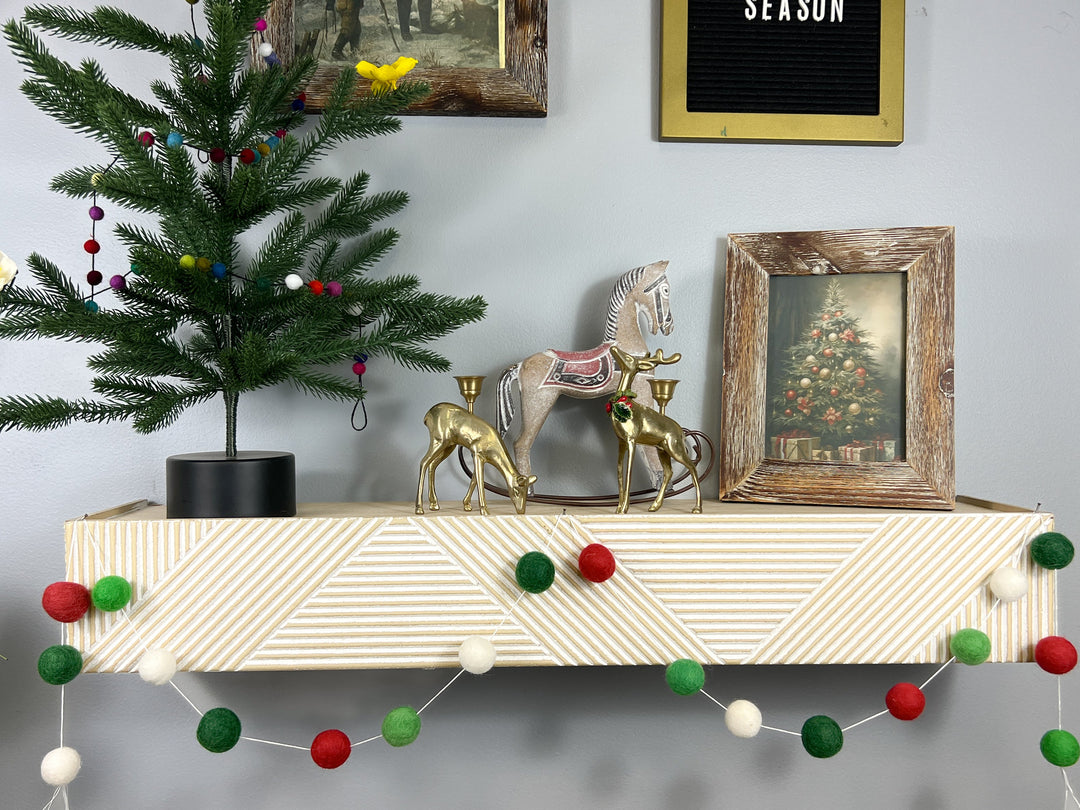 Red, White, and Greens Felt Ball Garland