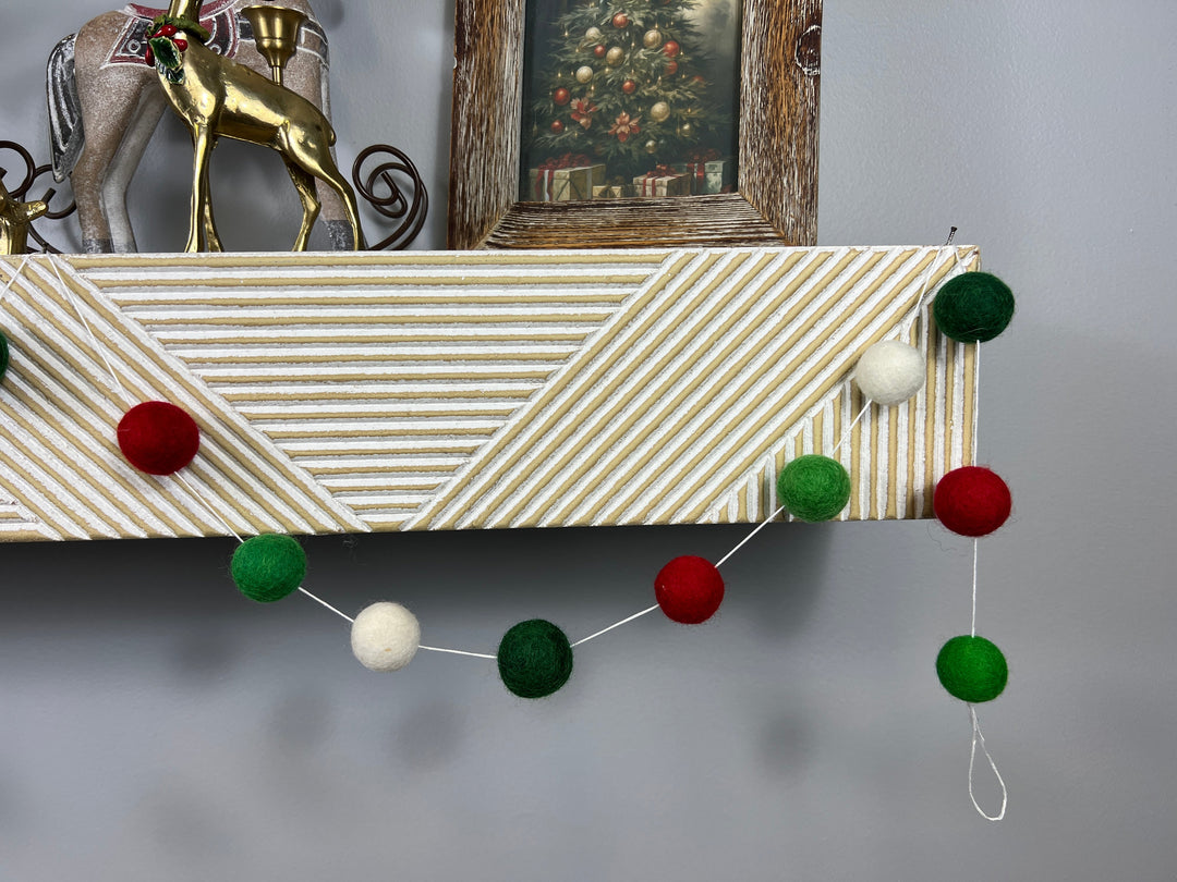 Red, White, and Greens Felt Ball Garland