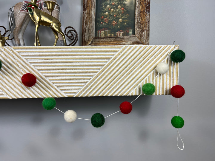 Red, White, and Greens Felt Ball Garland
