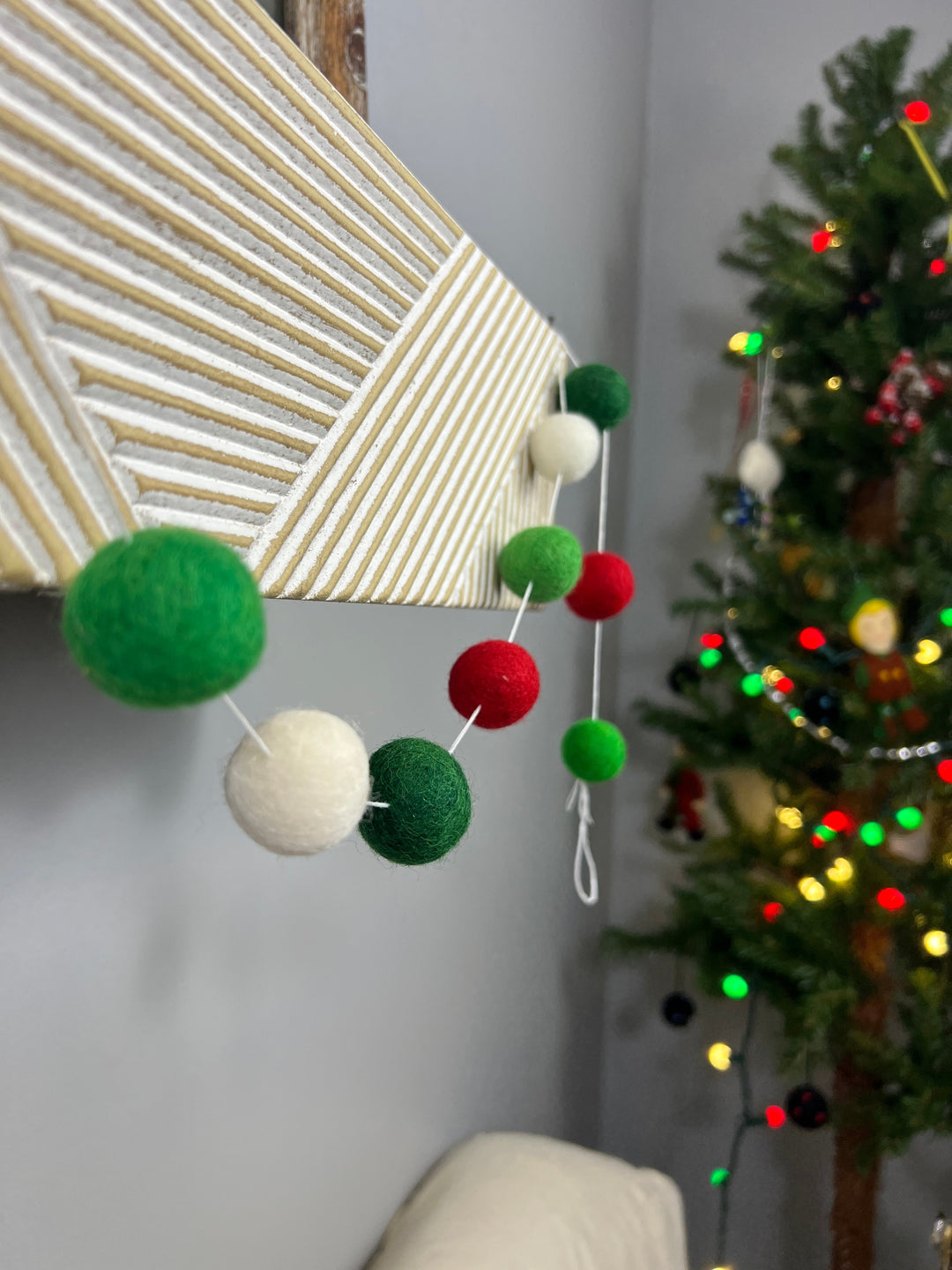 Red, White, and Greens Felt Ball Garland