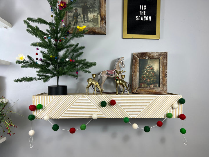 Red, White, and Greens Felt Ball Garland