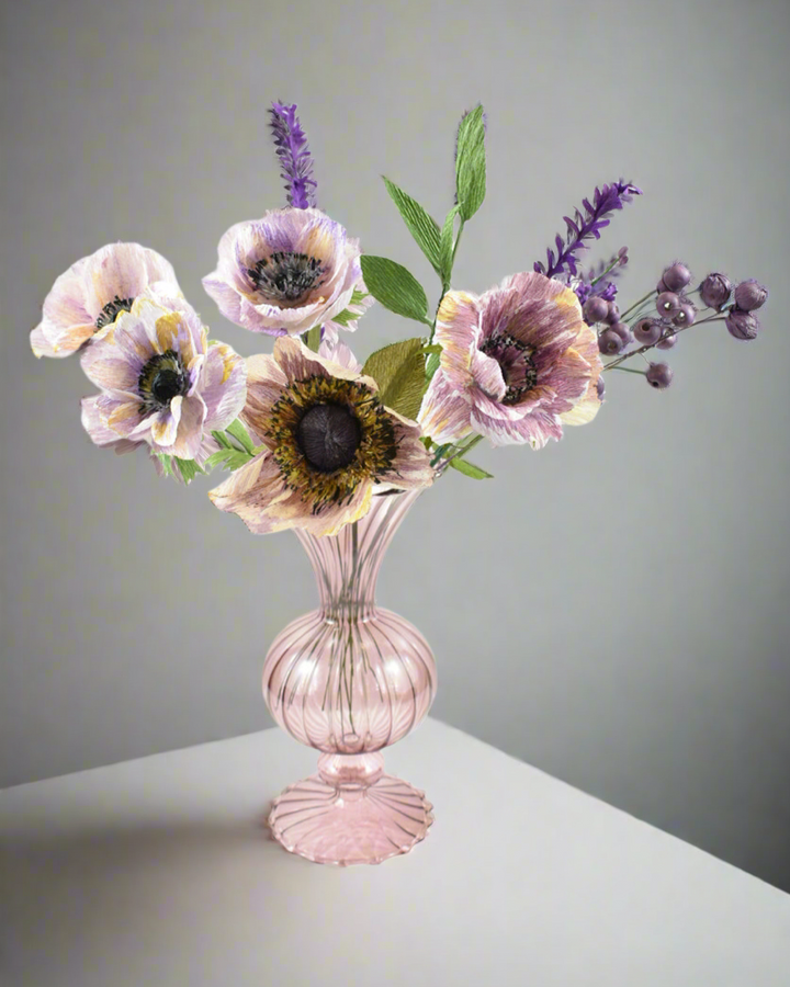 Lavender Crepe Paper Anenome, Berry, Lavender Sprig Bouquet - One Available , Paper Bouquet