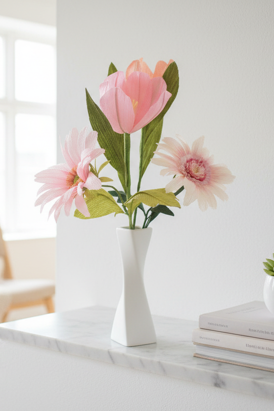 Paper Gerber Daisies and Tulips Bouquet