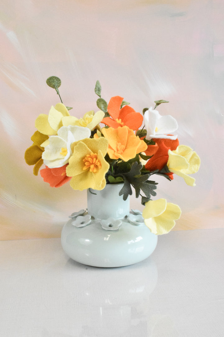 Limited Release Felt California Poppy Bouquet | Orange Yellow &amp; Cream Wildflower Arrangement | Wool Felt Flowers