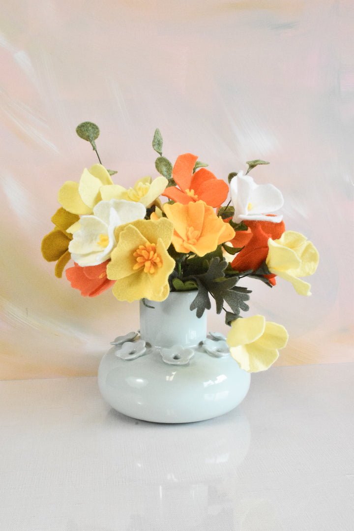 Limited Release Felt California Poppy Bouquet | Orange Yellow &amp; Cream Wildflower Arrangement | Wool Felt Flowers