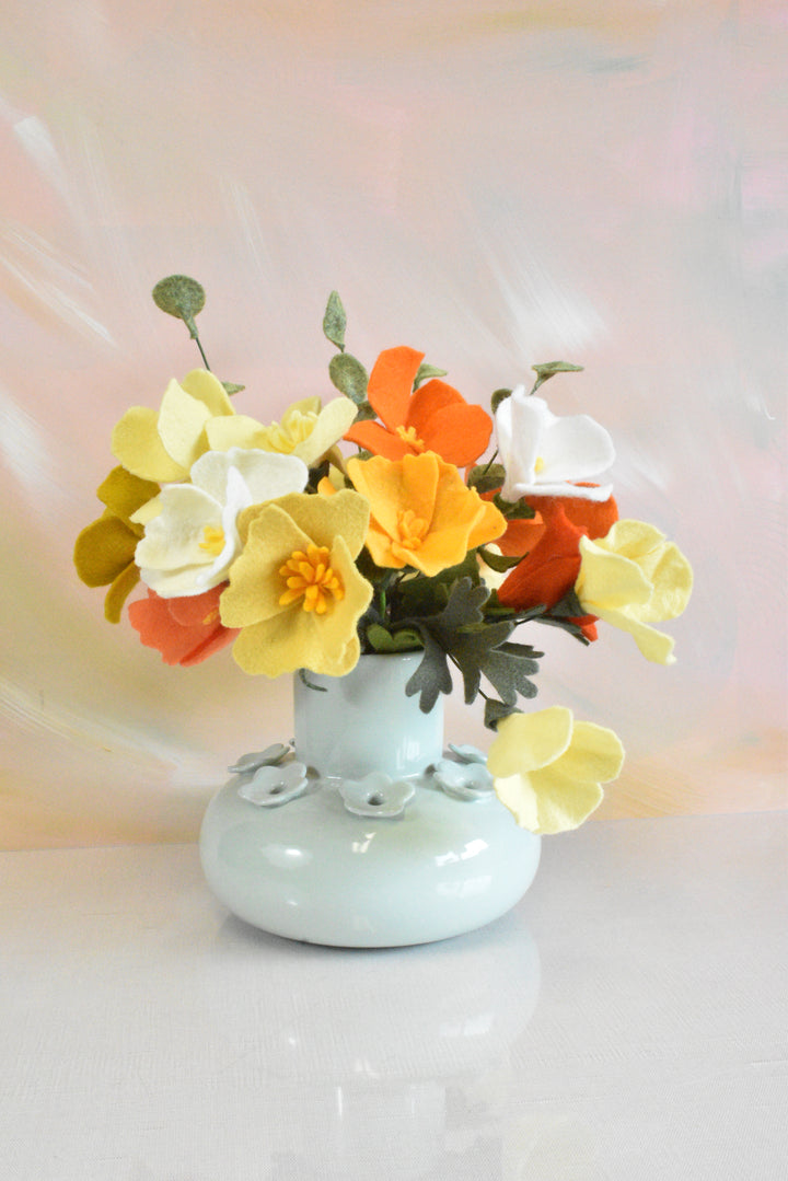 Limited Release Felt California Poppy Bouquet | Orange Yellow &amp; Cream Wildflower Arrangement | Wool Felt Flowers