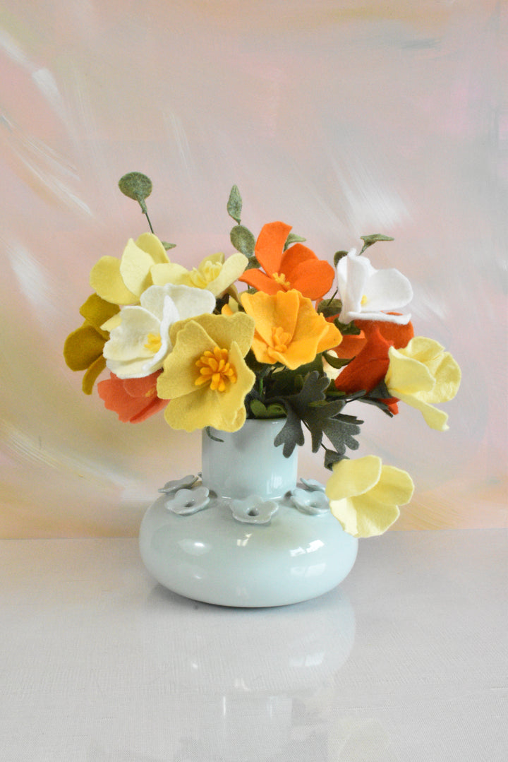 Limited Release Felt California Poppy Bouquet | Orange Yellow &amp; Cream Wildflower Arrangement | Wool Felt Flowers