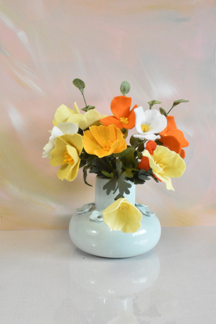 Limited Release Felt California Poppy Bouquet | Orange Yellow &amp; Cream Wildflower Arrangement | Wool Felt Flowers