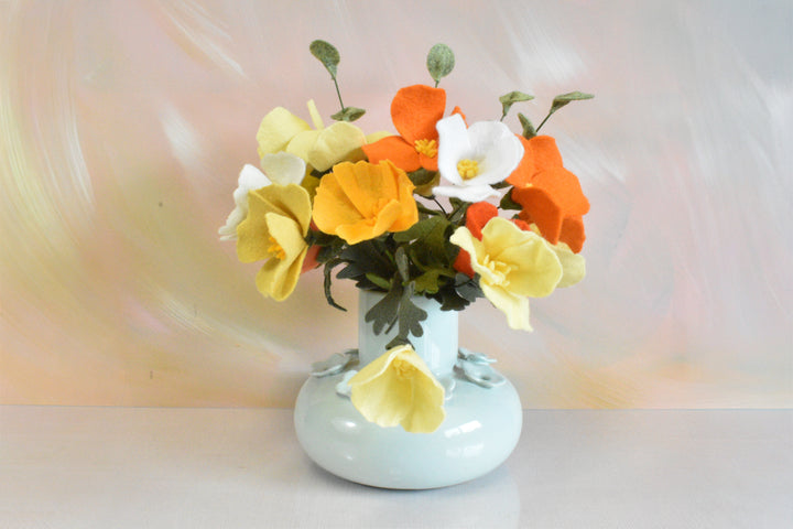 Limited Release Felt California Poppy Bouquet | Orange Yellow &amp; Cream Wildflower Arrangement | Wool Felt Flowers
