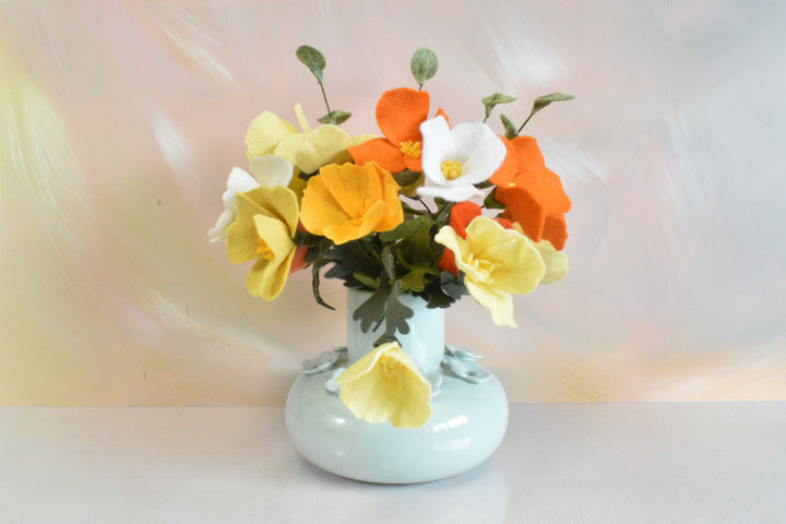 Limited Release Felt California Poppy Bouquet | Orange Yellow &amp; Cream Wildflower Arrangement | Wool Felt Flowers