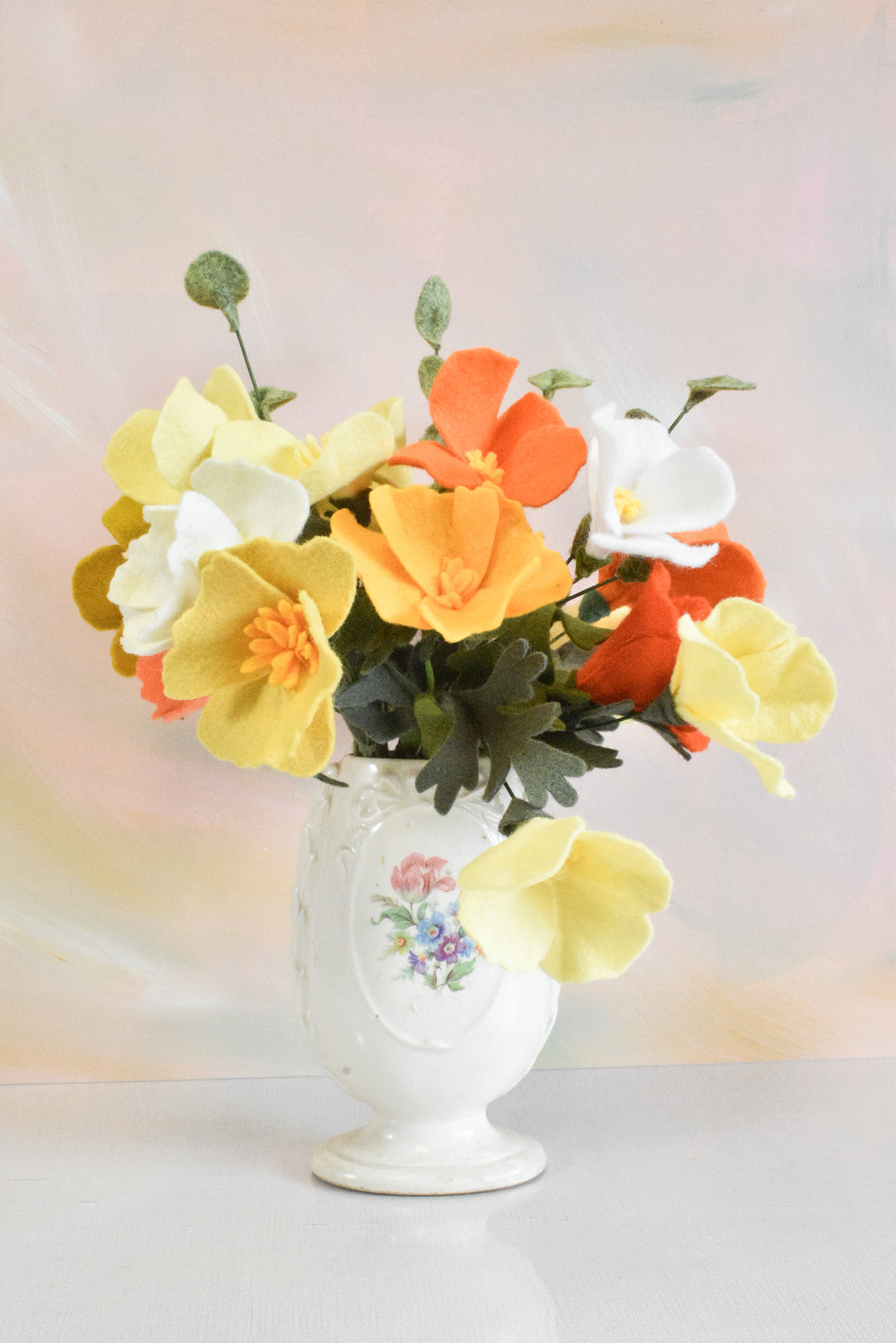 Limited Release Felt California Poppy Bouquet | Orange Yellow &amp; Cream Wildflower Arrangement | Wool Felt Flowers