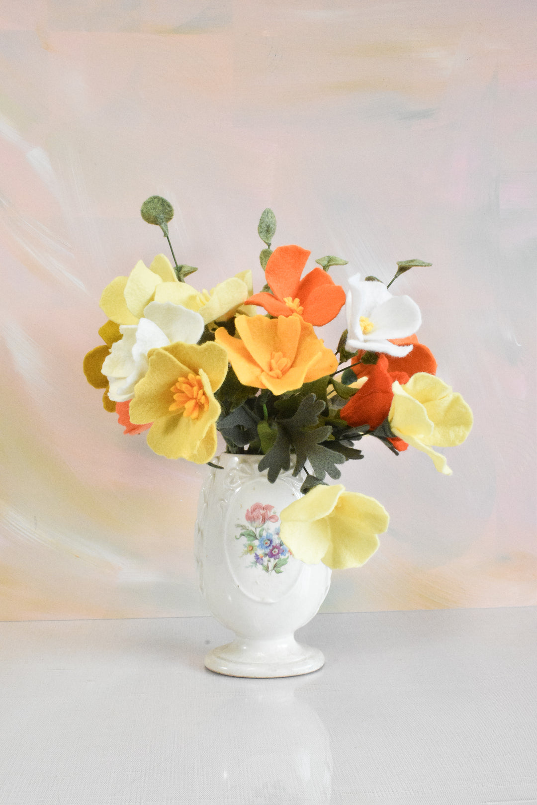 Limited Release Felt California Poppy Bouquet | Orange Yellow &amp; Cream Wildflower Arrangement | Wool Felt Flowers