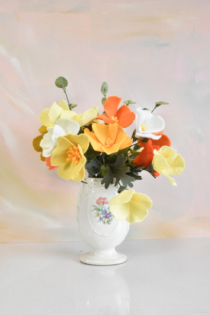 Limited Release Felt California Poppy Bouquet | Orange Yellow &amp; Cream Wildflower Arrangement | Wool Felt Flowers