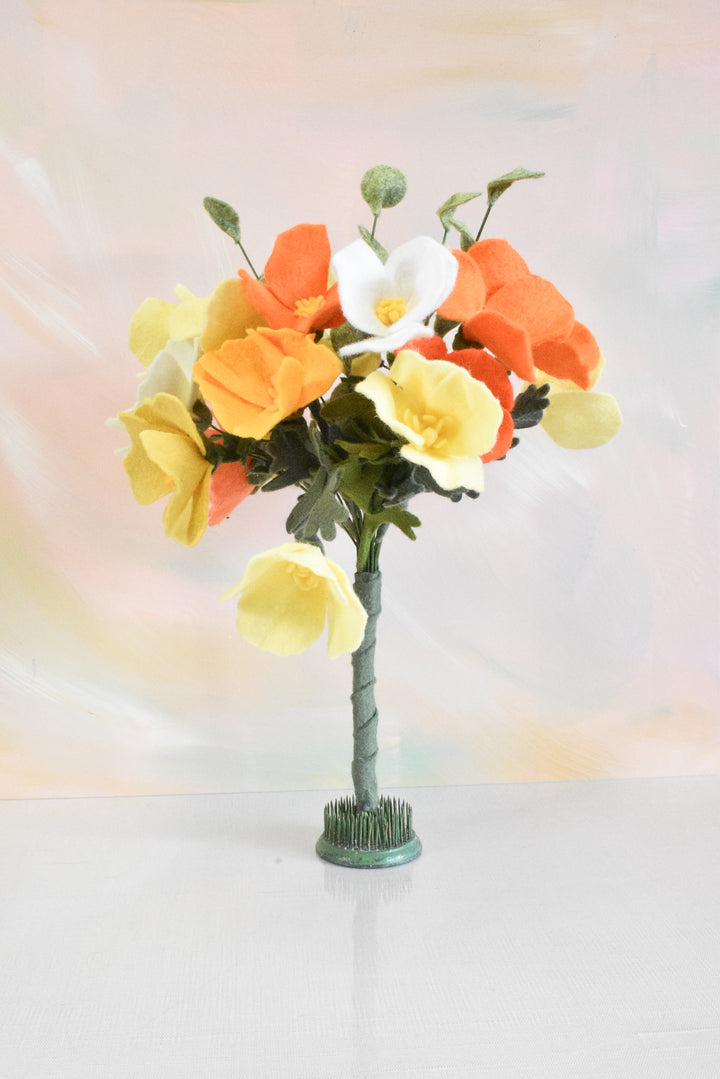 Limited Release Felt California Poppy Bouquet | Orange Yellow &amp; Cream Wildflower Arrangement | Wool Felt Flowers
