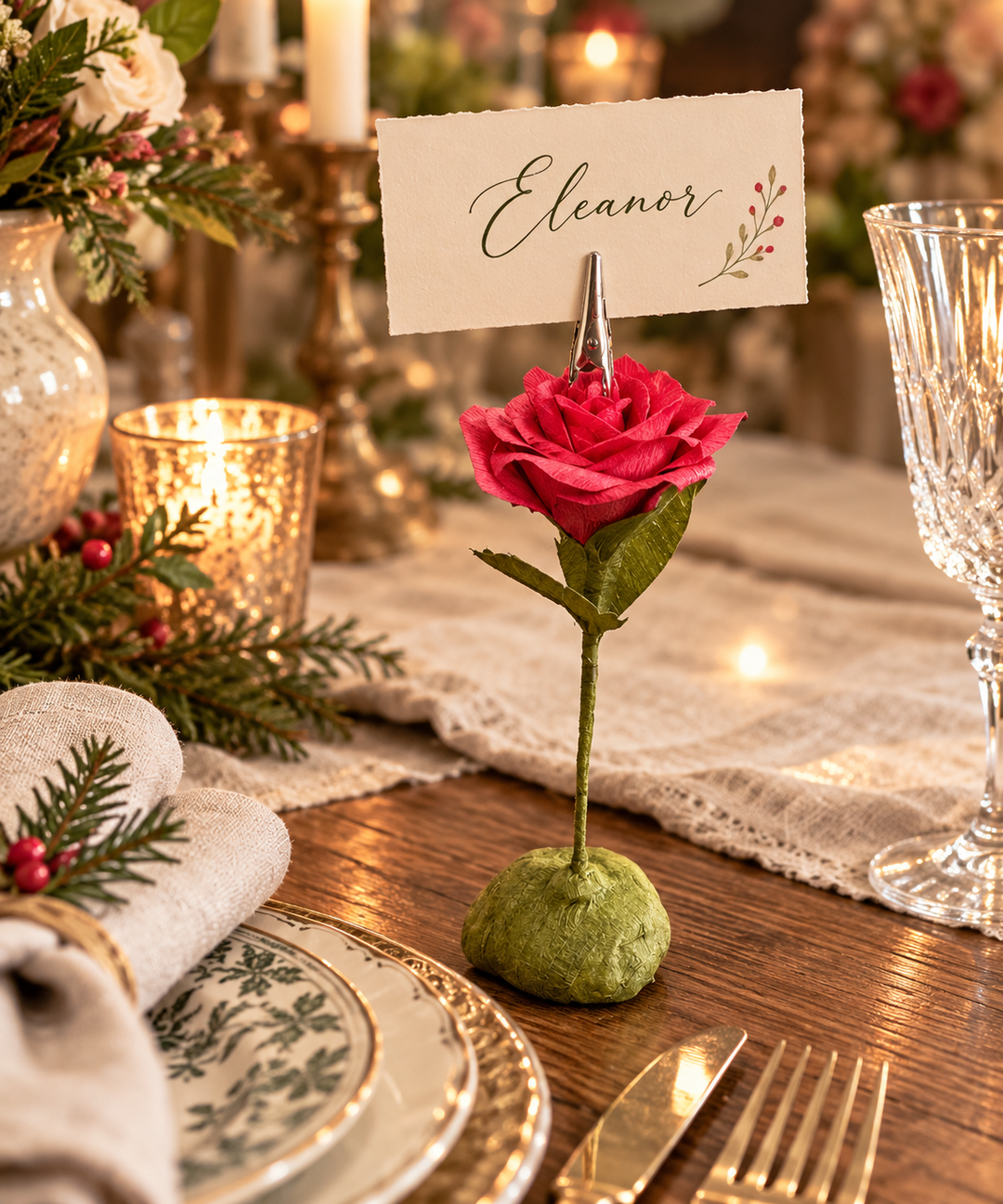 Handmade Paper Rose Photo &amp; Card Holder