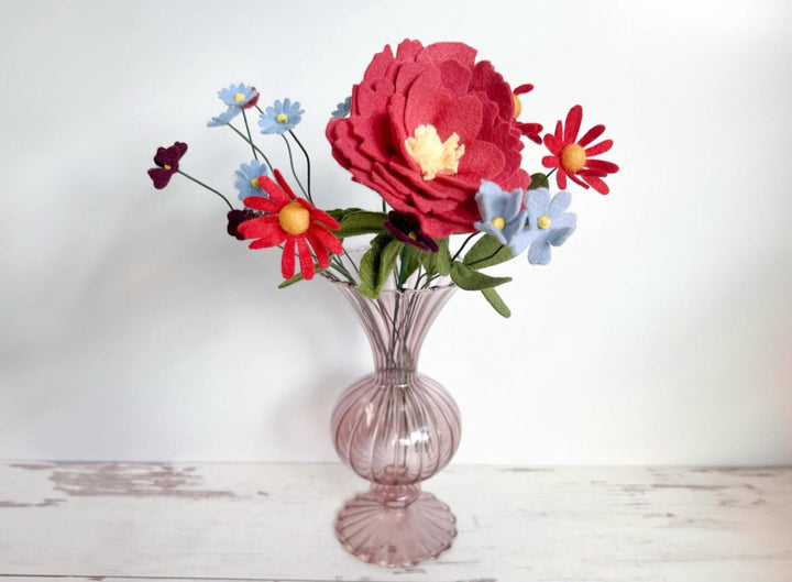 Red Peony and Wildflower Bouquet (Felt)