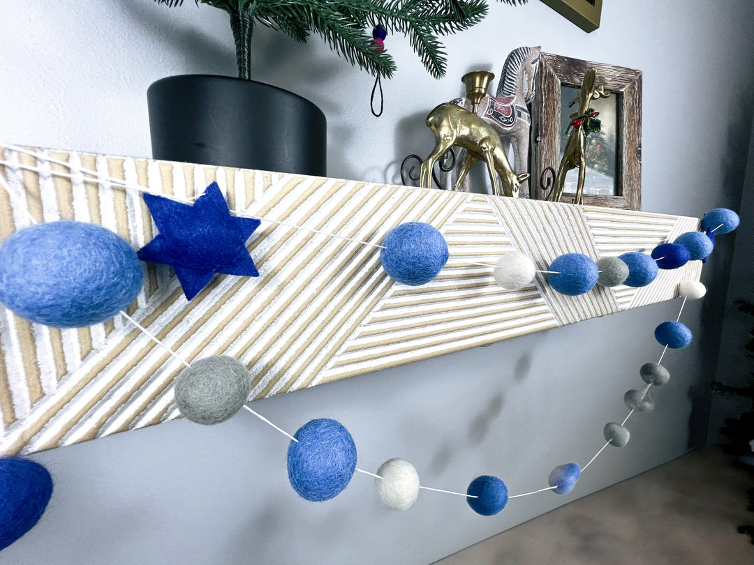 Blue and White Hanukkah Felt Ball Garland