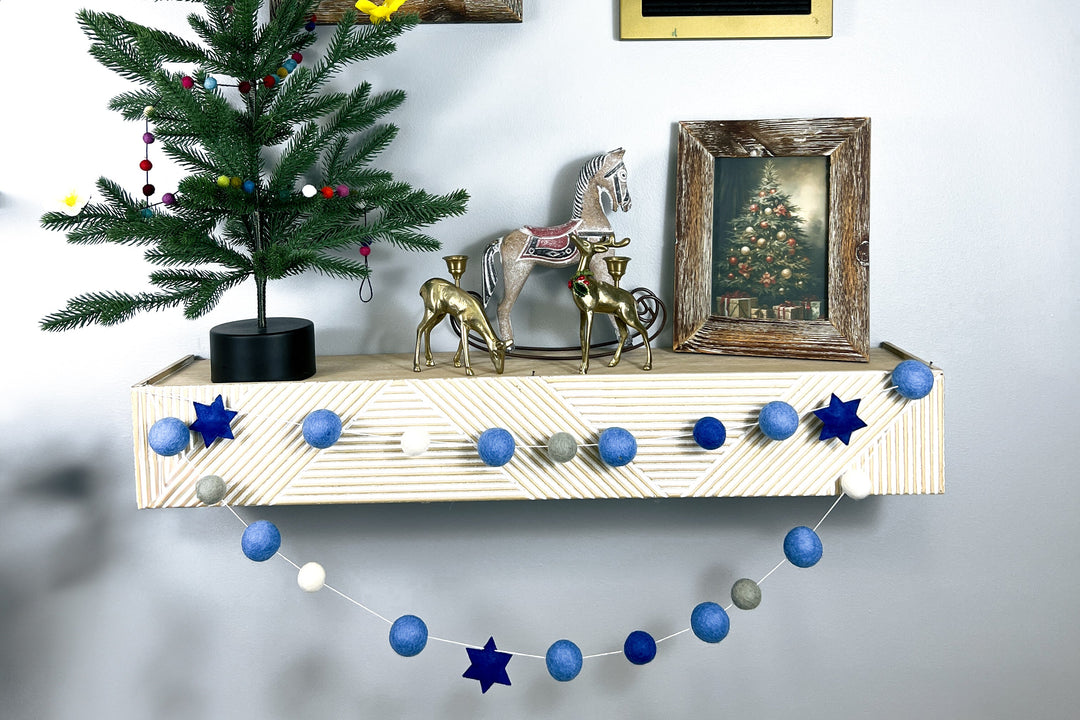 Blue and White Hanukkah Felt Ball Garland