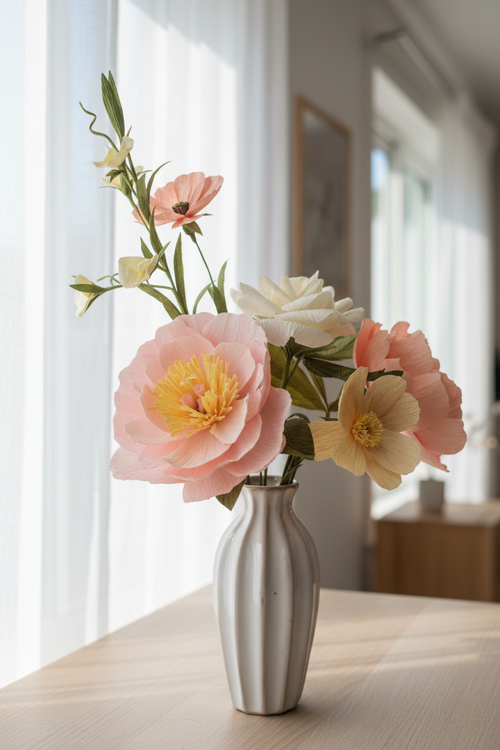 Paper Peony, Sweet Pea &amp; Cosmos Bouquet