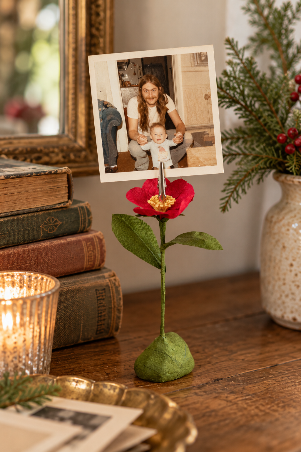 Handmade Paper Flower Photo &amp; Card Holder