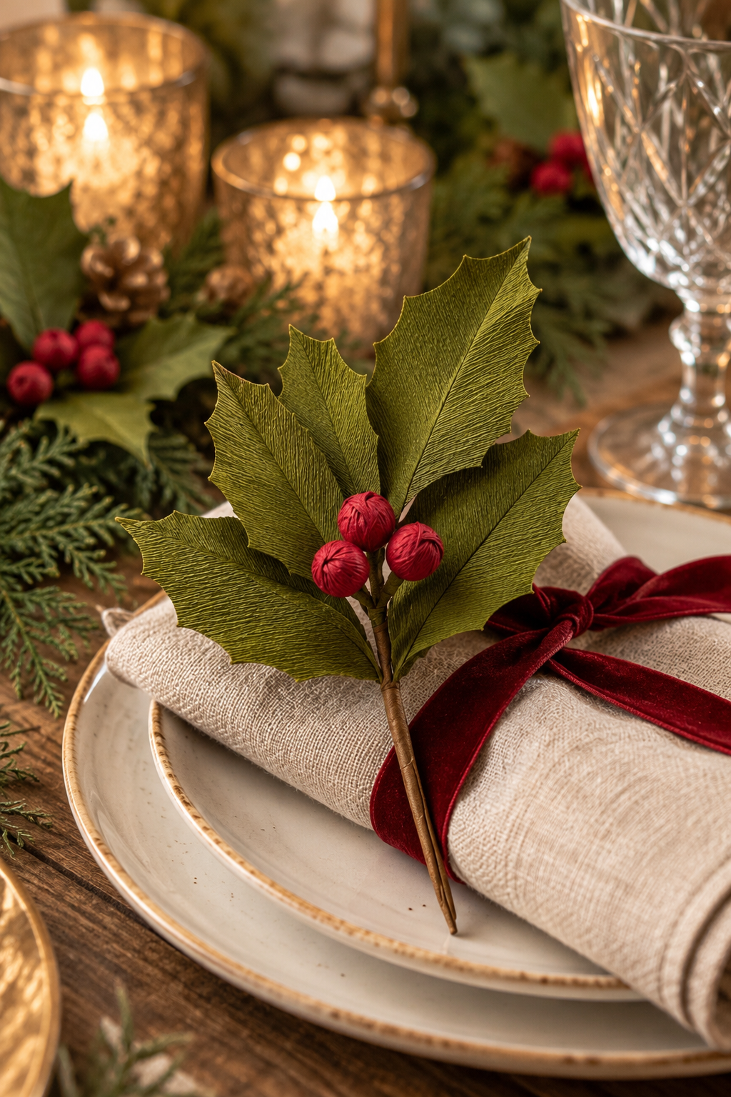 Handmade Paper Holly Sprig