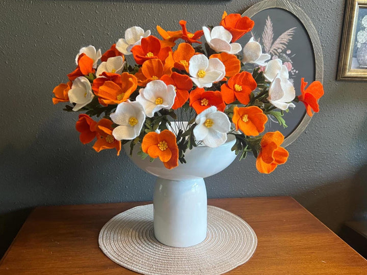 Handmade Felt California Poppies | Everlasting Floral Stems