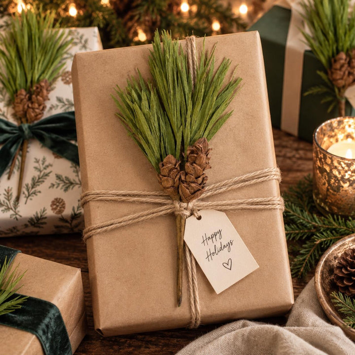 Handmade Christmas Pine Sprig with Pinecones, Holiday Gift Topper, Christmas Place Setting, Rustic Table Decor, Woodland Holiday Decor