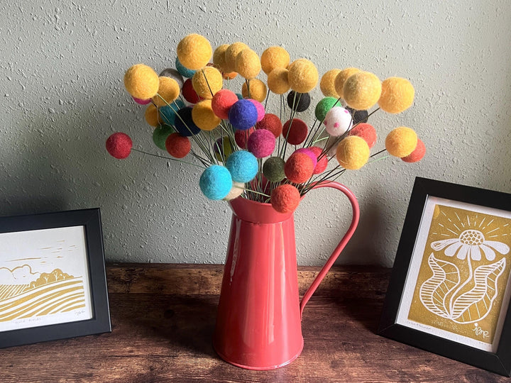 Felt Billy Balls | Craspedia Flowers | Wool Felt Bouquet for Vase or Wedding Decor