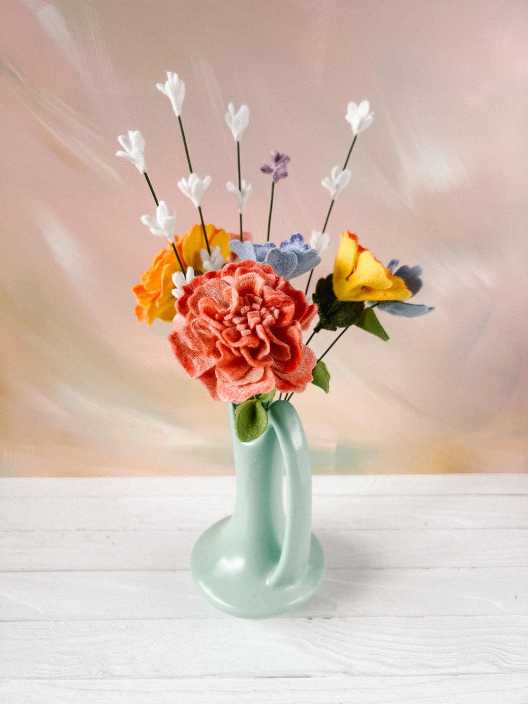 Felt Golden Hour Bouquet - Marigolds, White Lavender Bouquet