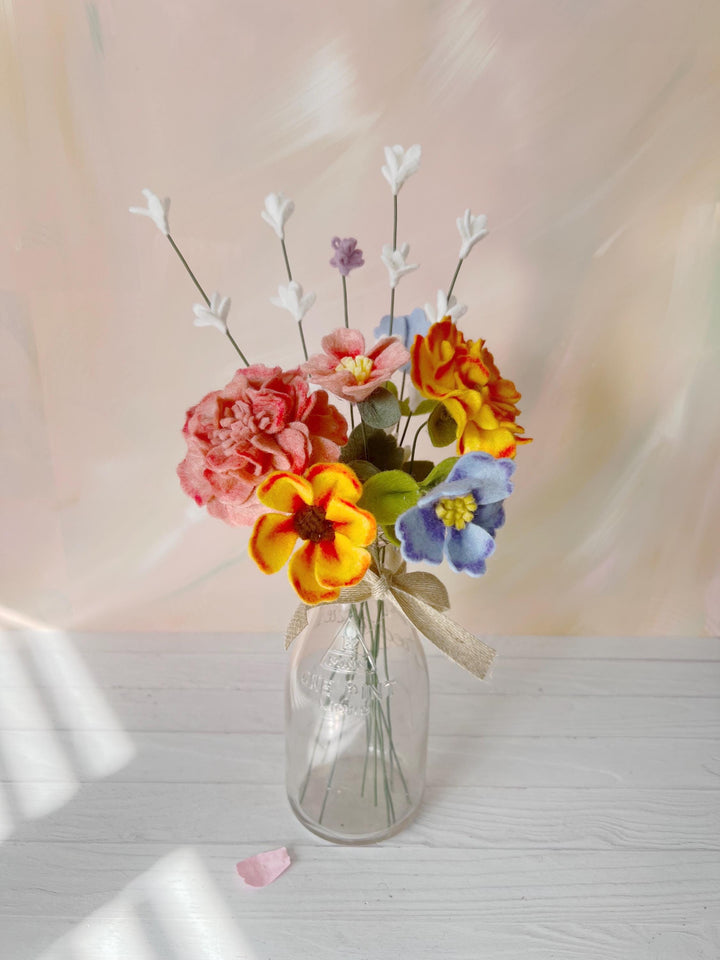 Felt Golden Hour Bouquet - Marigolds, White Lavender Bouquet